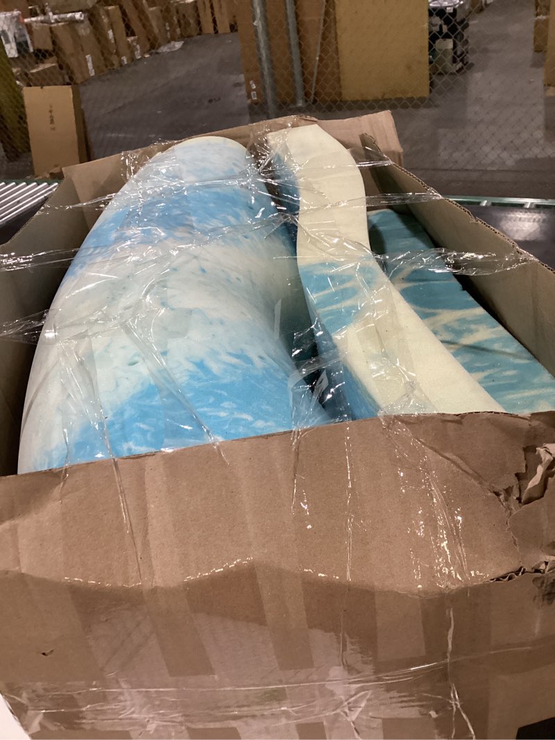 Condition photo showing As Is for Novilla Memory Foam Mattress Topper Queen - 3 Inch Cooling Gel Infused Memory Foam | Slow-Rebound Pressure Relief | CertiPUR Certified | Comfort for Sleeper Sofa, RV, Camper, Dorm Room 3 Inch Blue Queen