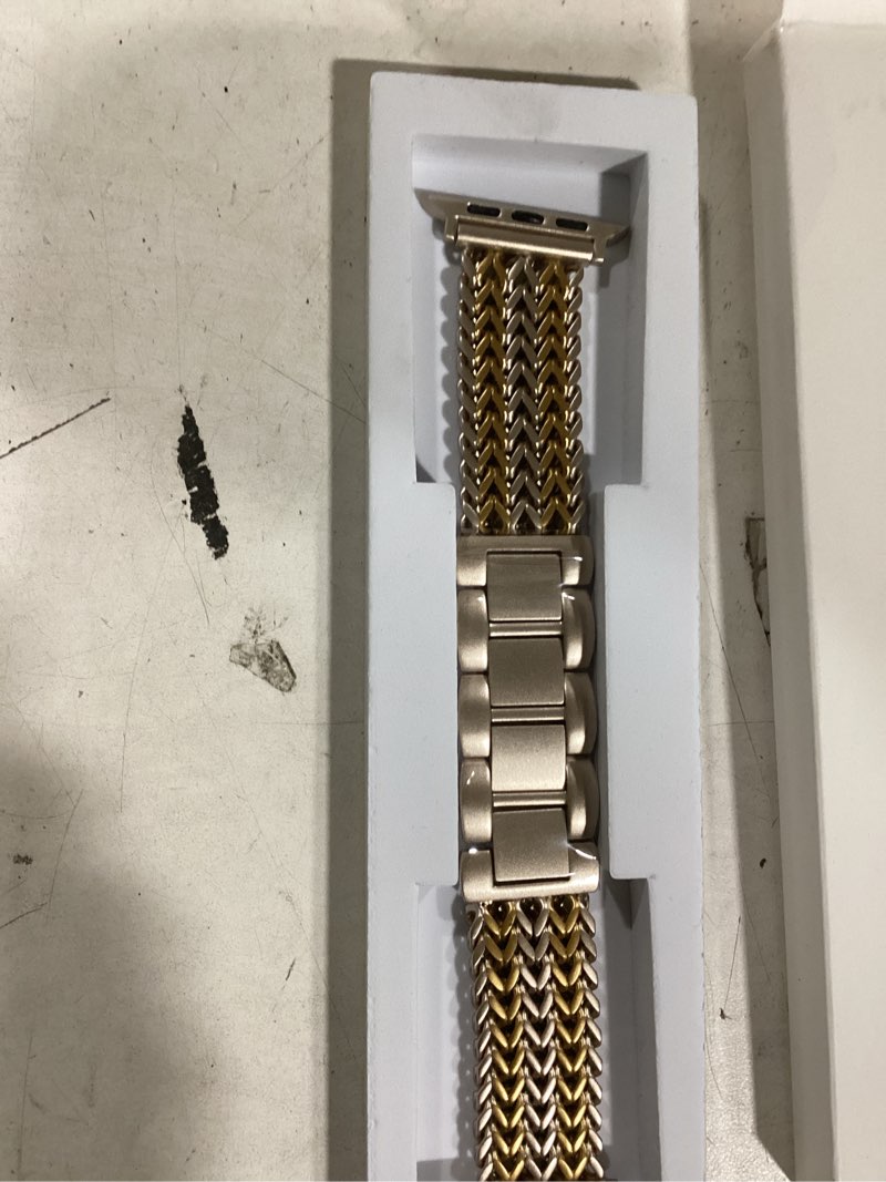 Condition photo showing Good Condition for metal band compatible with apple watch bands for women 40mm 41mm 42mm 38mm 44mm 45mm 46mm 49mm, dressy stainless steel link bracelet, designer strap for iwatch series 11/se/10/9/8/7/6/5/4/3/2/1/ultra gold/starlight 44mm/45mm/46mm/49mm/(42mm-series 3 2 1)