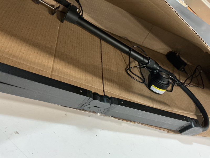 Condition photo showing As Is for adjustable led desk lamp with clamp, 4-head eye-caring cri95+ desk light, stepless dimming & color temp remote control, flexible neck, 5-mode for reading, computer, crafting, 90" wide desk coverage black