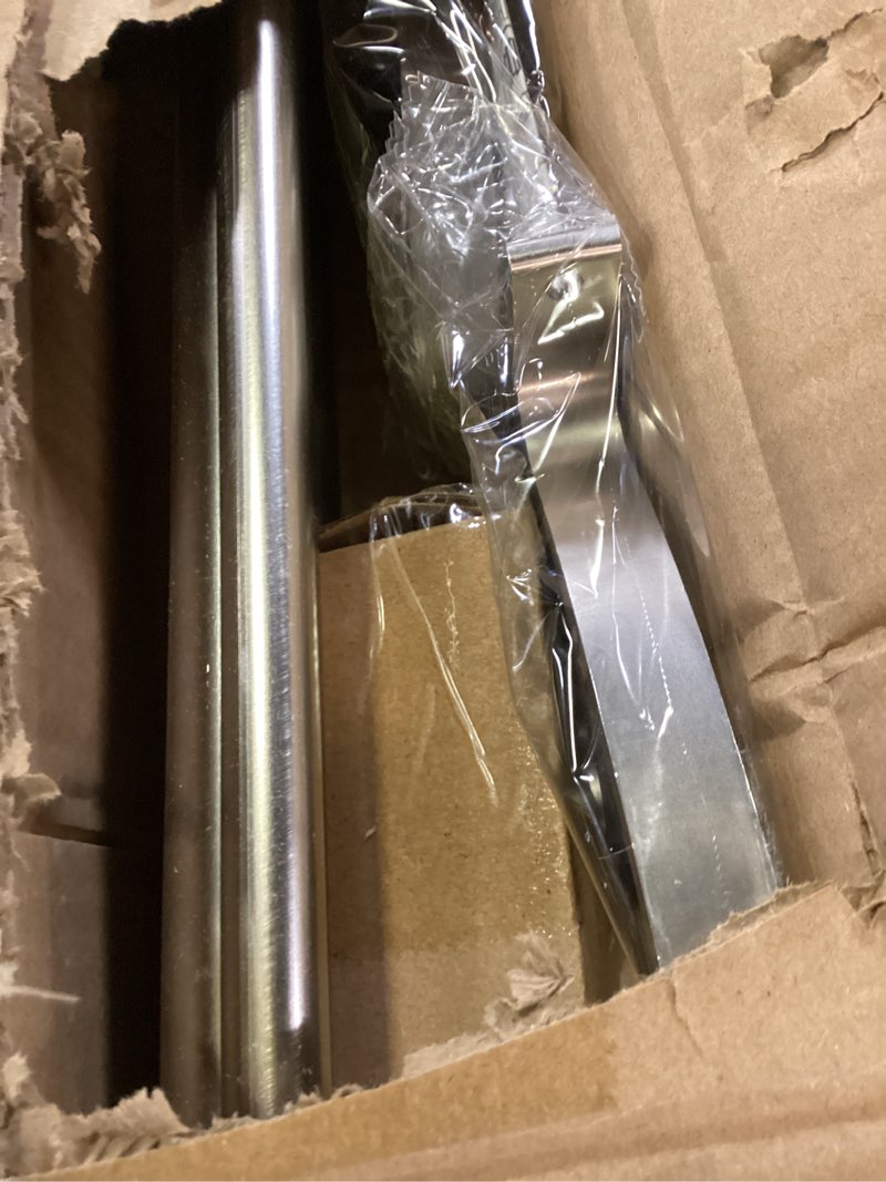 Condition photo showing Good Condition for double curtain rods 72-144 inches, heavy duty telescoping drapery rod 1 inch front and 5/8 inch diameter back double window treatment rod with clear round finials, brushed nickel brushed nickel 72-144"