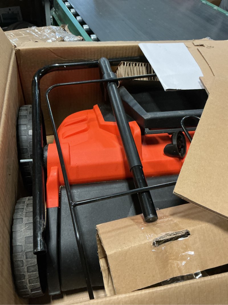 Condition photo showing As Is for 16-inch 15.5 amp 2-in-1 electric dethatcher and scarifier with 14.5-gallon collection bag, lawn dethatcher with 5-position depth adjustment, blade replacement without tool - orange orange 16inch