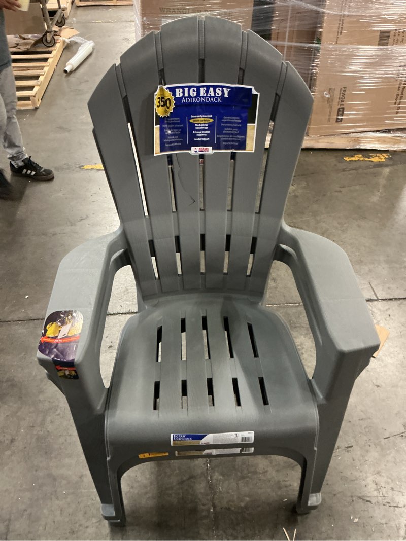 Condition photo showing As Is for adams patio stackable charcoal plastic frame stationary adirondack chair with slat seat
