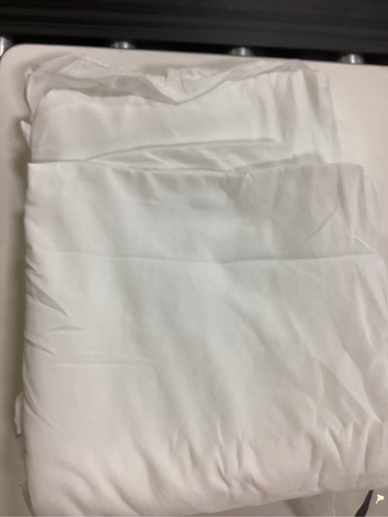 Condition photo showing Good Condition for white ruffle duvet cover set king size solid color ivory white comforter cover farmhouse boho aesthetic shabby chic bed for all seasons soft lightweight microfiber bed with zipper closure white ruffle san king(no comforter)