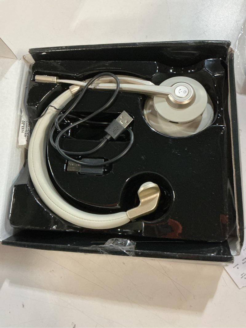 Condition photo showing Good Condition for wireless headset with microphone noise cancelling, 5.0 bluetooth headset with mic mute & usb dongle, wireless headphones for cell phone pc computer call center office teams work meetings champagne gold & white