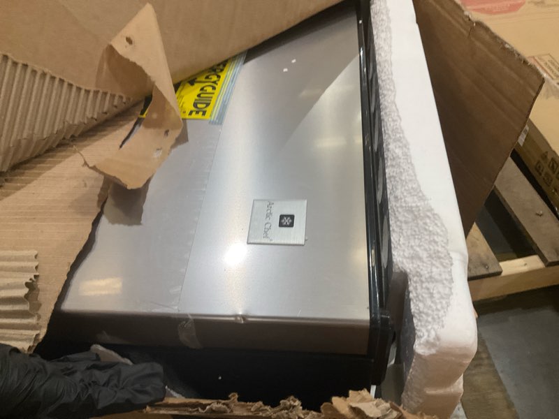 Condition photo showing As Is for arctic chef acfr725amz6com 2 door apartment size refrigerator with freezer, stainless
