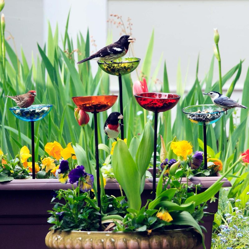 Mosaic Birds Poppy Stake Feeder color lime