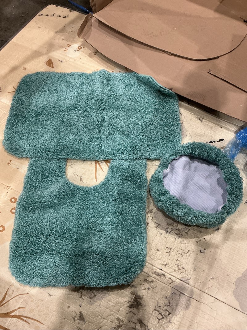 Condition photo showing Good Condition for garland rug jazz nylon washable 3 piece set (lid, contour, 21" x 34" mat) basin blue bath rugs soft, absorbent, and stylish for your bathroom basin blue 3-piece set (lid, contour, 21 in. x 34 in. mat)