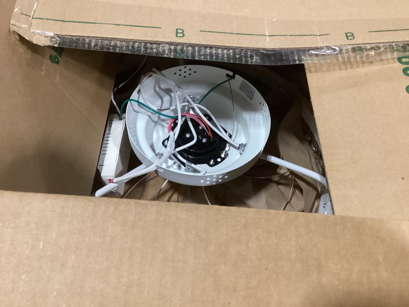 Condition photo showing As Is for ZMISHIBO Ceiling Fans with Lights and Remote, 18 Inch Flush Mount Fan Light, 6 Speeds, 3CCT, Dimmable, Low Profile Ceiling Fan, Modern Ceiling Fan with Light for Bedroom and Living Room, White White 18 Inch