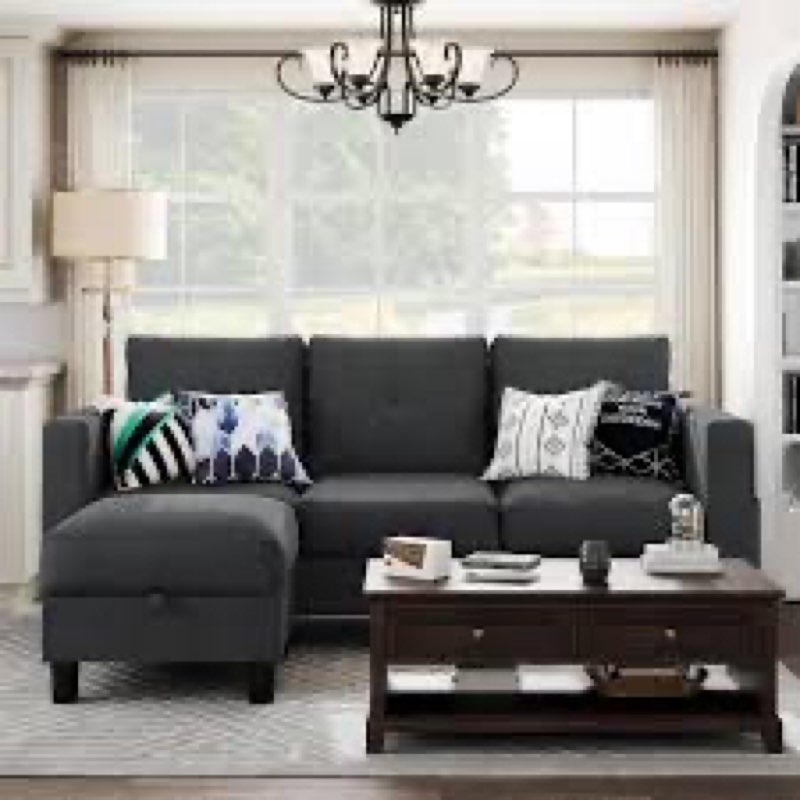 ((Incomplete missing part ))Shintenchi Convertible L-Shaped Sectional Sofa with Ottoman, 3-Seater Modern Linen Couch with Reversible Chaise and Armrest for Apartment, Office, Small Space(Beige)
