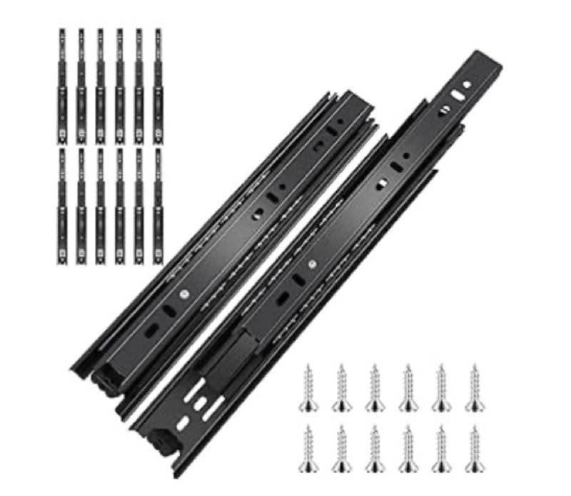 18 inch Ball Bearing Drawer Slides 6 Pairs (12pcs) - 100LB Capacity, Full Extension Side Mount Slides for Kitchen Cabinets, Wardrobes, Office Furniture (Black 18inch) Black 18 Inch