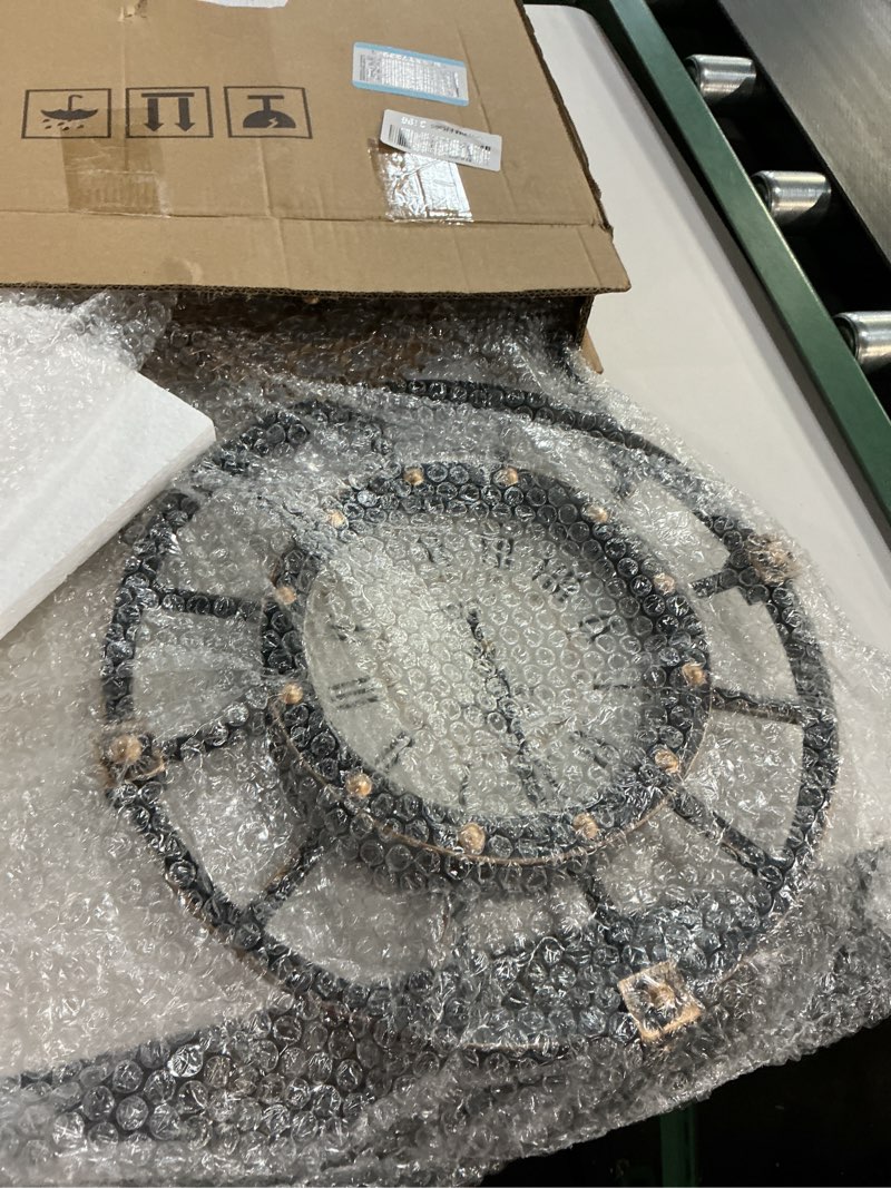 Condition photo showing Good Condition for large industrial steampunk decor vintage wall clock, antique gold black metal wall clocks for living room farmhouse (23" h x 14" w) antique gold black 23" h x14" w