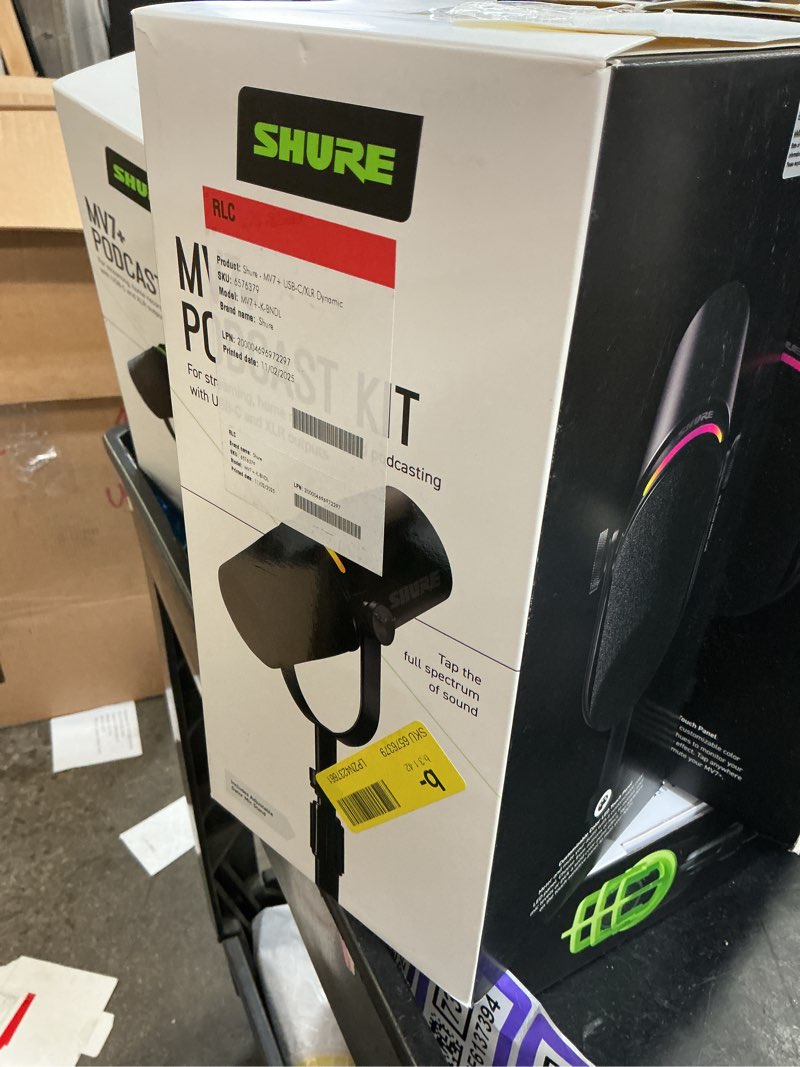Condition photo showing Good Condition for shure mv7+ podcast dynamic microphone with stand. obs certified, enhanced audio, led touch panel, usb-c & xlr outputs, auto level mode, digital pop filter, podcasting, streaming, recording - black