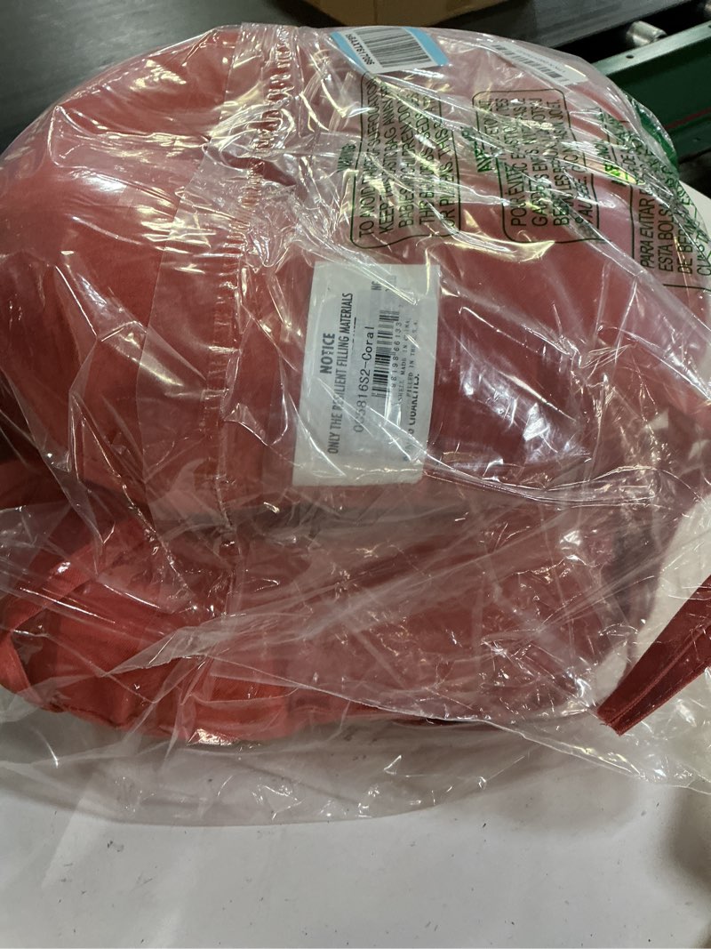 Condition photo showing Good Condition for 15 x 15 round bistro chair cushion, reversible patio seat cushion with attached ties, polyester fabric, recycled polyfiber fill, set of 2 - coral