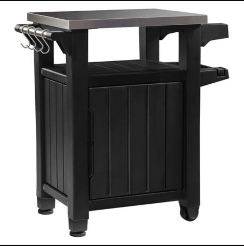 Keter Unity 40 G Patio Storage Bar Cart with Stainless Steel Top  Grey