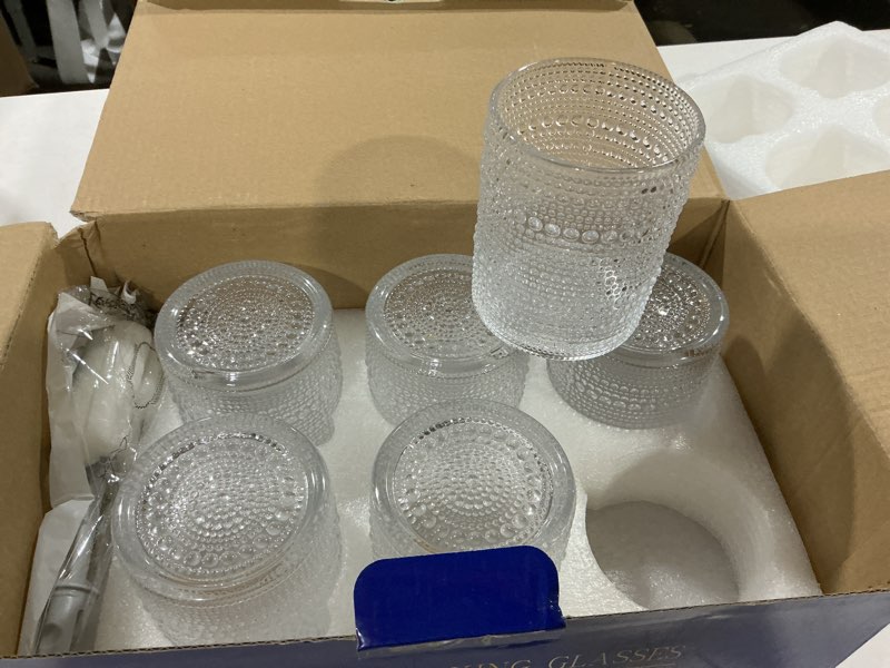 Condition photo showing Good Condition for zmowipdl vintage glassware drinking glasses set of 6,12 oz hobnail glass cups,embossed clear water tumbler,for beer,cocktail,whiskey,juice and various mixed drinks- 1 cleaning brush
