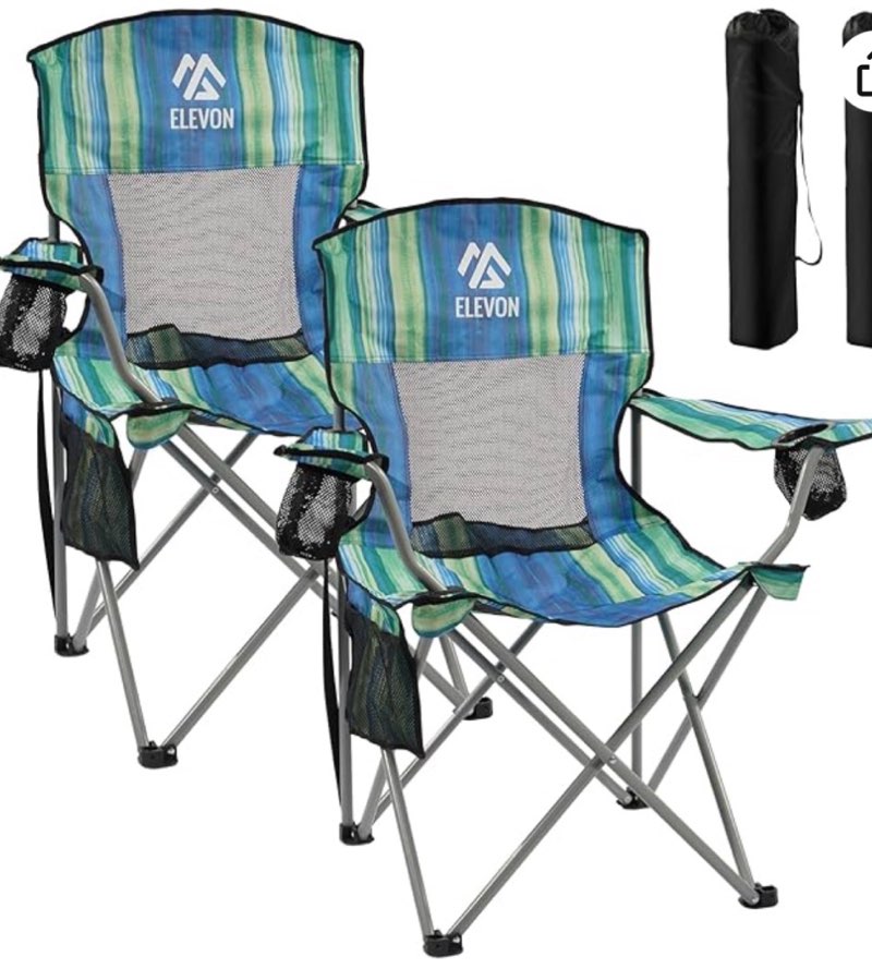 elevon camping chair, portable folding outdoor chair with arms, cup holder and carry bag multi-color-2 pack