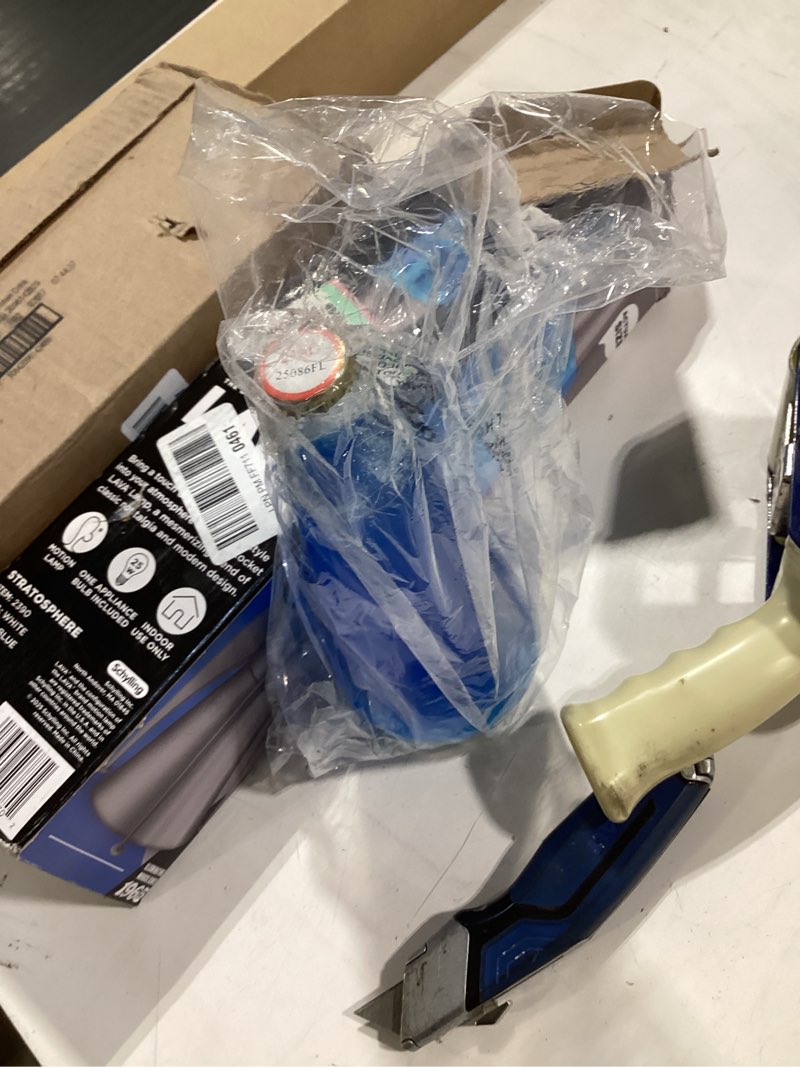 Condition photo showing As Is for lava the original lamp - 14.5" gray stratosphere – retro rocket liquid motion lamp - white and blue liquid - item #2390 (amazon exclusive)