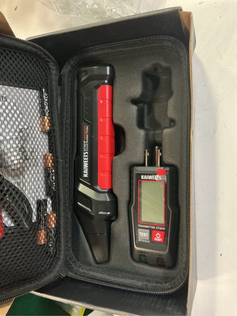 Condition photo showing Good Condition for kaiweets circuit breaker finder with lcd display, gfci outlet tester, electrical circuit tracer tool with ncv test & flashlight, includes carrying case and adapters- kt301p