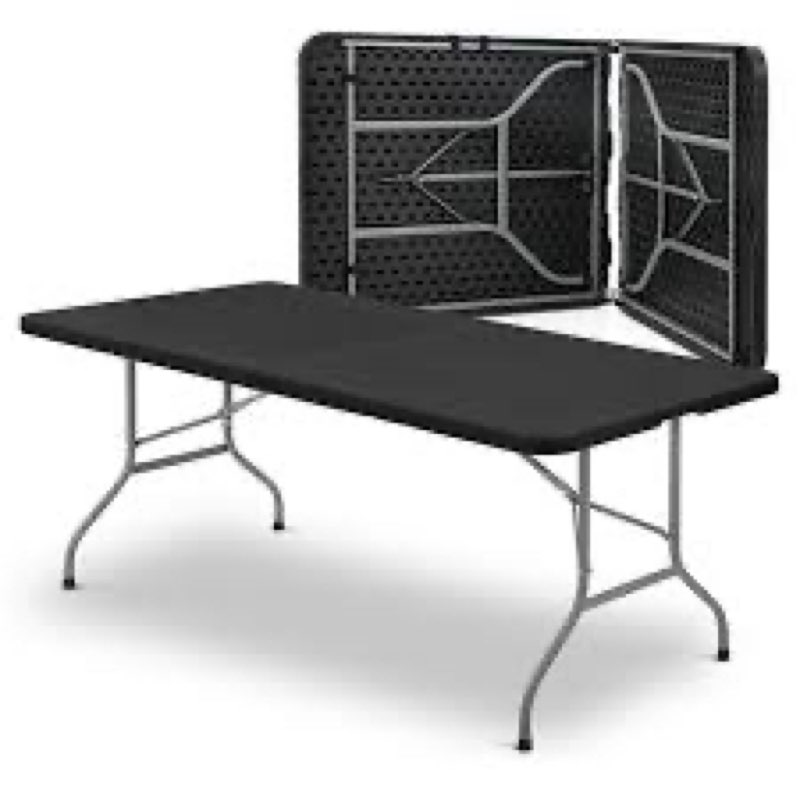 8ft heavy duty folding table, indoor outdoor portable plastic picnic desk with steel legs and handle
