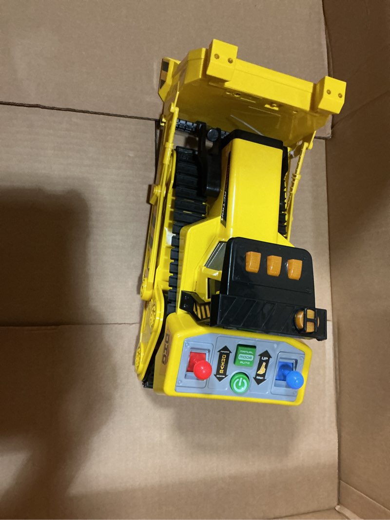 Condition photo showing As Is for maxx action 16" dozer with joystick controls, lights, construction sounds, motorized movement, and real working bucket – large construction vehicle toy for kids