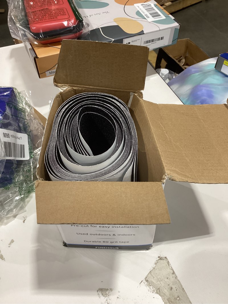 Condition photo showing As Is for 6”x30” Stair Treads Non-Slip Outdoor Tape – (10-Pack) Black Anti-Slip Strips 10 6"x30"