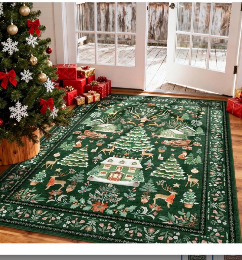 Dadasgk Christmas Rugs for Living Room 5x7, Washable Vintage Red Christmas Tree Rug, Non-Slip Soft H