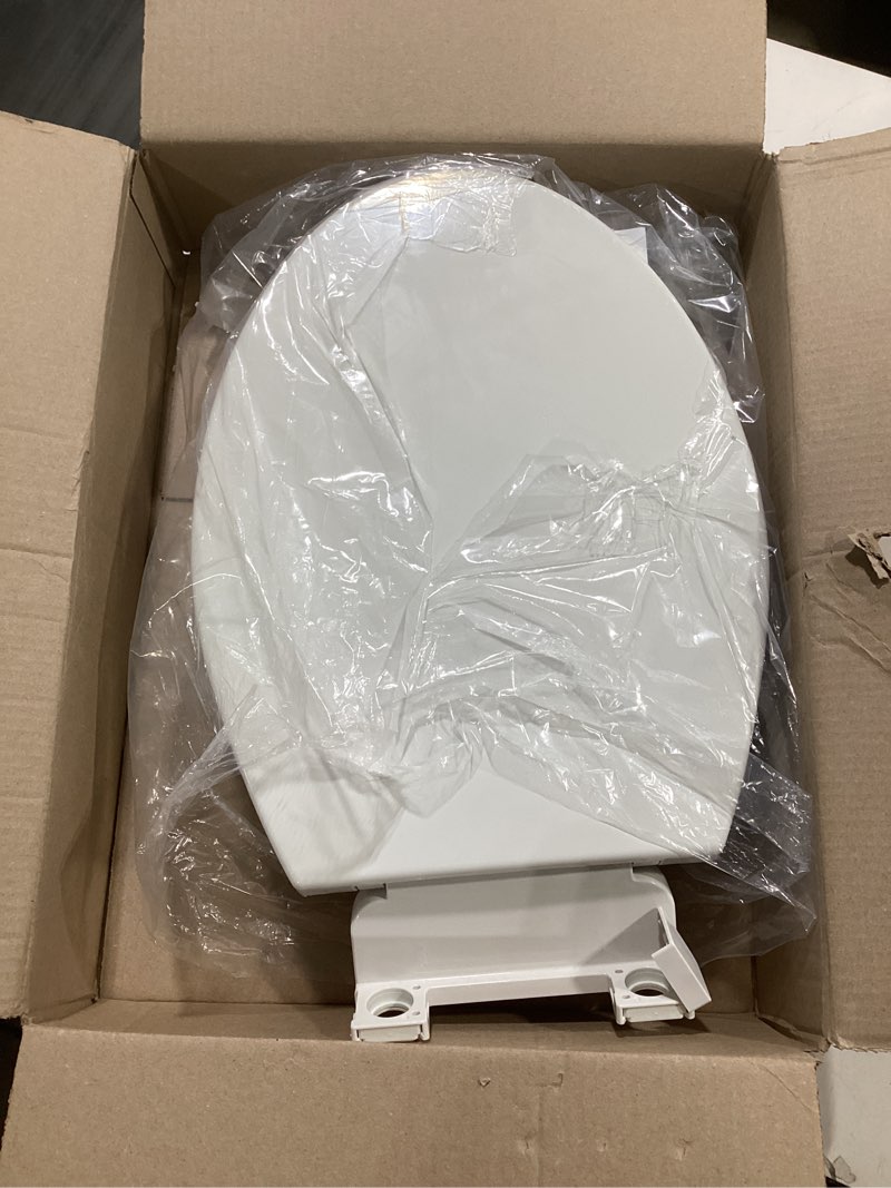 Condition photo showing As Is for Swiss Madison Ryse 3 in. Raised Elongated Soft Close ADA Compliant Toilet Seat in Glossy White