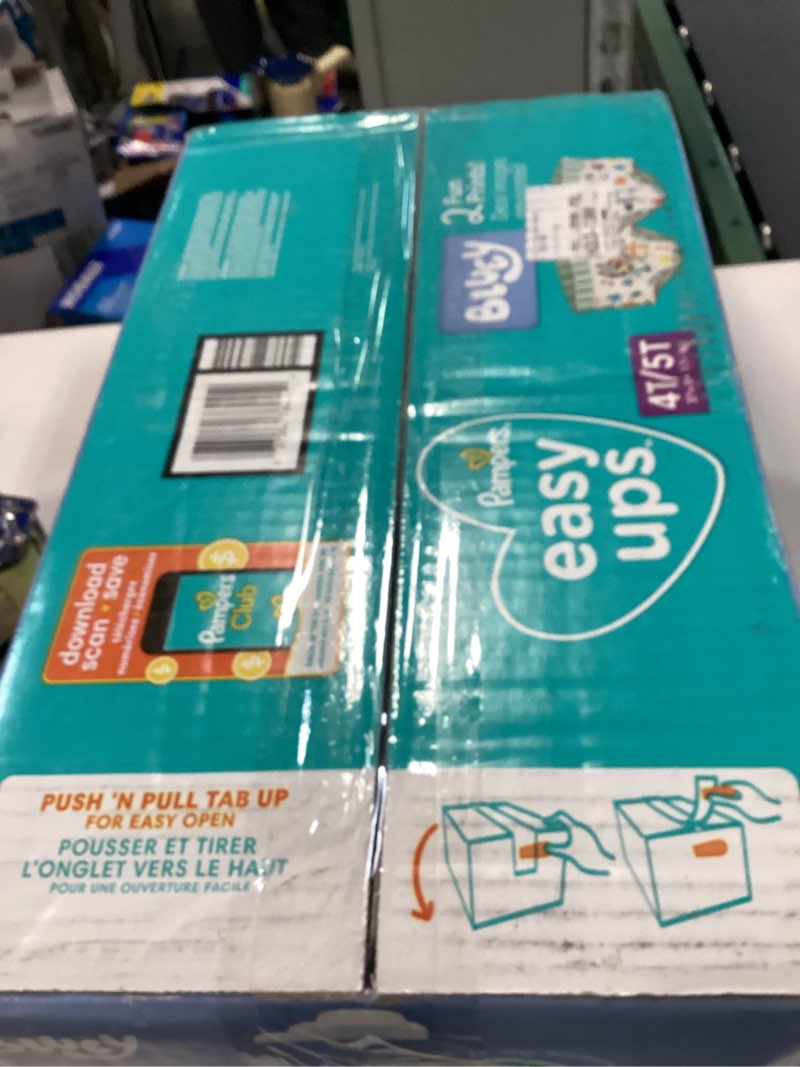 Condition photo showing New/Like New for Pampers Training Pants - Easy Ups Boys & Girls Bluey - Size 4T-5T, 104 Count, Children's Potty Underwear (Packaging May Vary) 4T-5T 104