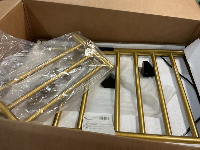 Condition photo showing Good Condition for p&bhusri polished gold heated towel rack, 21.65" l x 17.72" h 5-bar fast dry towel warmer with smart timer and thermo control, wall-mounted/hard-wired installation, stainless steel