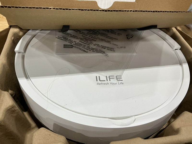 Condition photo showing As Is for ilife v2 robot vacuum cleaner, tangle-free suction, 120 mins runtime, slim, self-charging robotic vacuum cleaner, ideal for pet hair and hard floors
