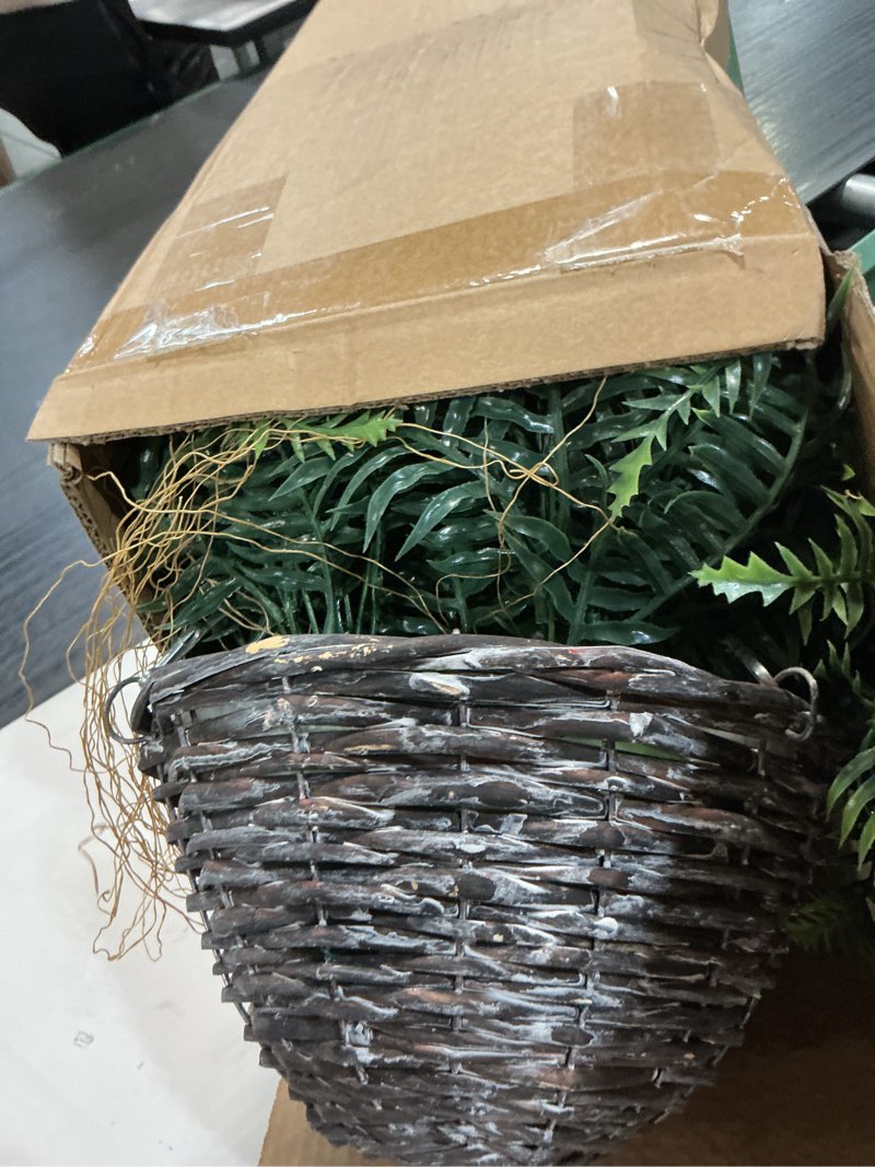 Condition photo showing Good Condition for qianyun artificial hanging boston ferns – 2 pack large faux fern bushes, uv resistant outdoor hanging plants for front porch, patio, and indoor décor green