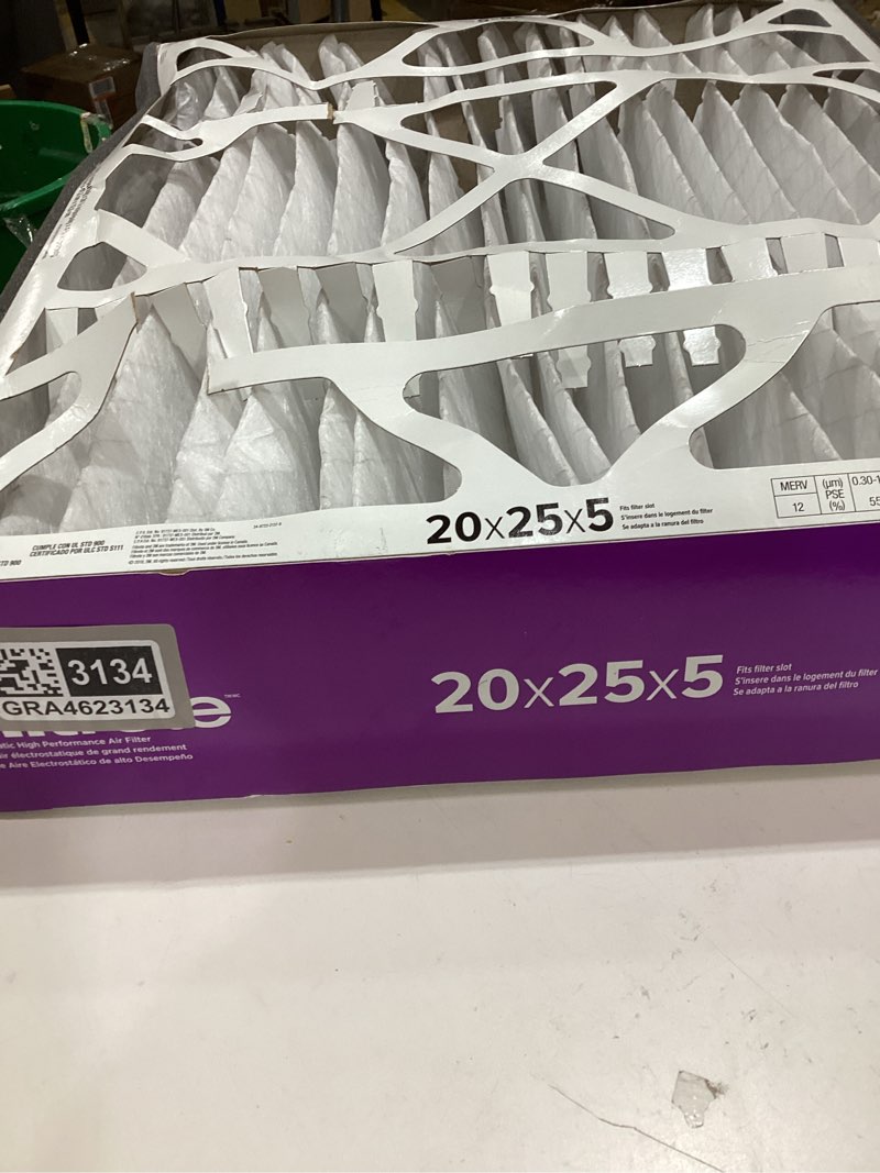 Condition photo showing As Is for filtrete 20x25x5 ac furnace air filter, mpr 1550, merv 12, fits trion airbear, certified asthma & allergy friendly, electrostatic air cleaning filter, 1-pack (actual size 19.56 x 24.13 x 4.75) 4.7" x 24.2" x 19.6"