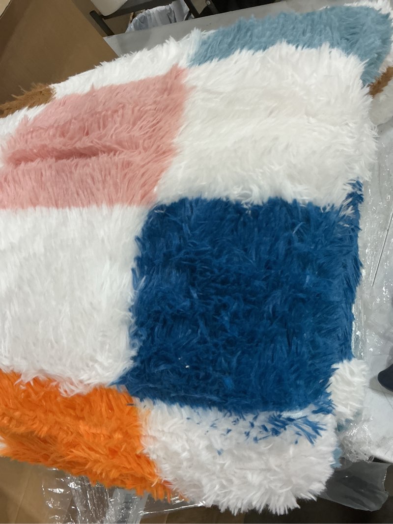 Condition photo showing Good Condition for purecozy checkered rug 5x7 for living room, modern rainbow shag rug super soft washable indoor fuzzy carpet non-slip fluffy rugs for bedroom home aesthetic decor
