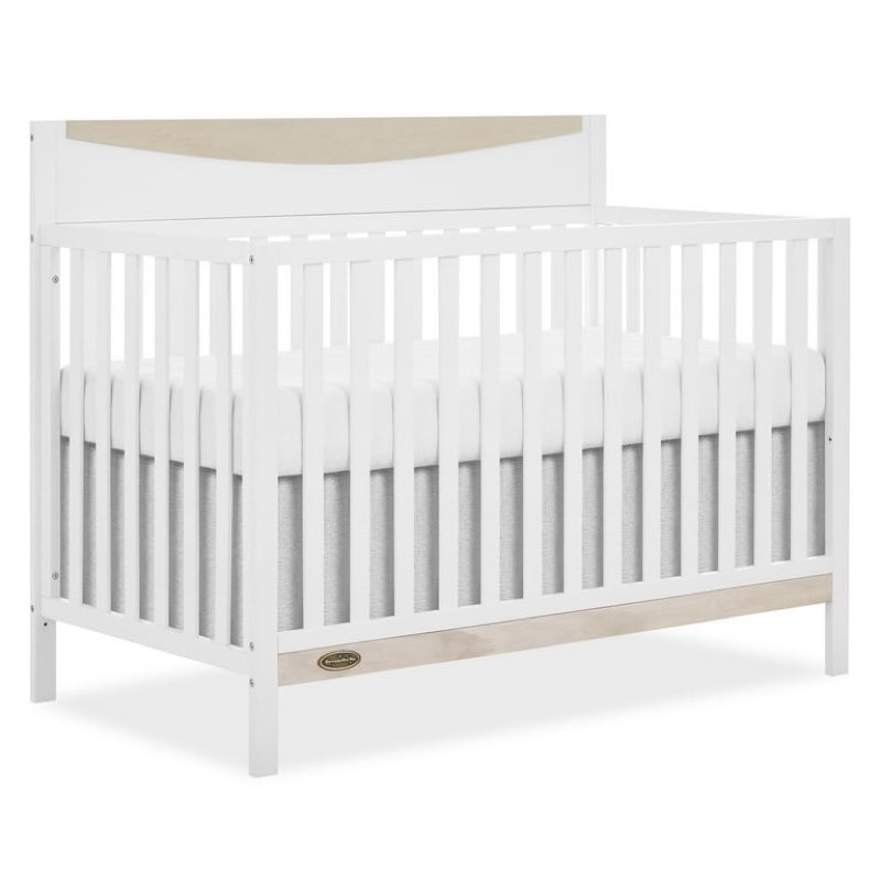 Dream On Me Emerson 5-in-1 Convertible Full-Size Baby Crib in White & Vintage Oak, GreenGuard Gold &