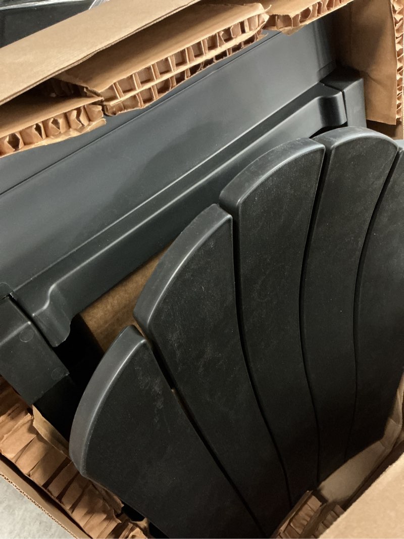 Condition photo showing As Is for (different black color )taylor & logan nellis brown plastic frame stationary adirondack chair with solid seat