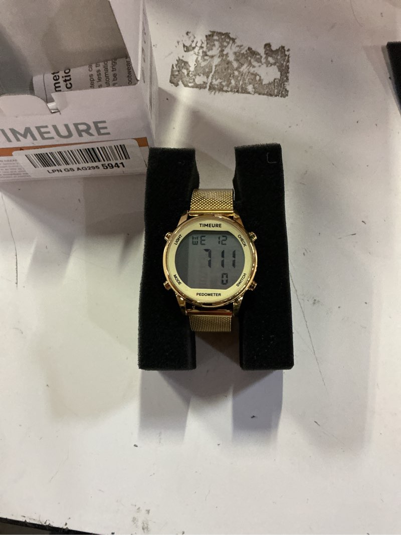 Condition photo showing Good Condition for pedometer watch for women, step counter watch, no app or charging | no app no charging, with step, calorie and distance tracking, a steel mesh band and up to 12 months of use gold non-crystal
