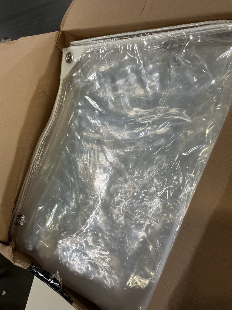 Condition photo showing Good Condition for clear vinyl tarp, 10' x 12', 14 mil clear tarps heavy duty outdoor garden rainproof covering with grommets, 420g/m² tear resistant pvc for camping, greenhouse, etc. 10x12 ft
