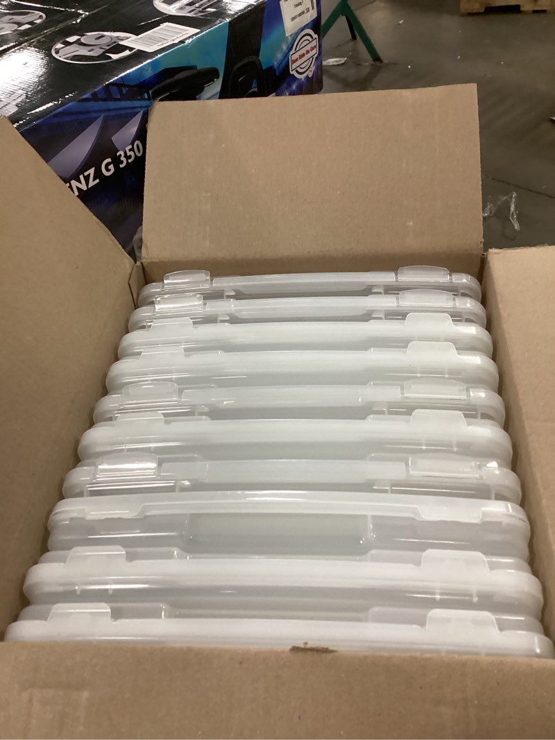 Condition photo showing Good Condition for IRIS USA Board Game Storage Craft Organizer Box with Snap-Tight Latch Lid, 10-Pack Portable Plastic Case Bin for Puzzles, Magazines, Hobbies, Art Supplies, Fits 8.5" x 11" & A4 Papers, Slim, Clear 10 Pack