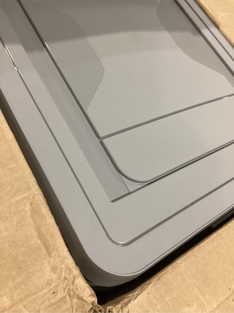 Condition photo showing Good Condition for IRIS USA File Box Plastic File Organizer for Letter/Legal File, Document Box, Durable Storage Bin Tote with Secure Latching Lid, Stackable, BPA-Free, Eco Friendly, Sustainable, Navy/Gray 35 Qt. 4 Pack Eco-Friendly - 4 Pack