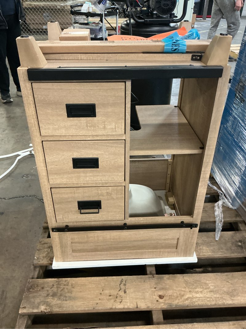 Condition photo showing As Is for style selections morriston 24-in light natural oak undermount single sink bathroom vanity 