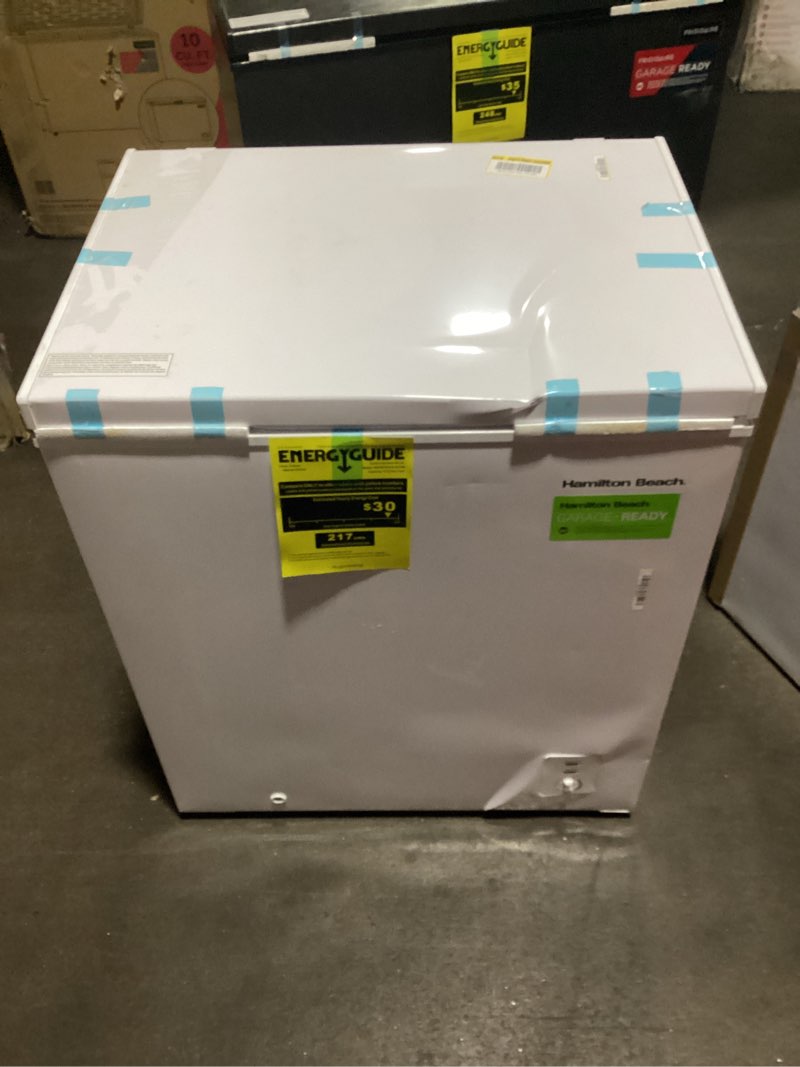 Condition photo showing As Is for Frigidaire Chest Deep Freezer, 2.0 Cu. Ft. Capacity, Adjustable Thermostat-Removable Vinyl Coated Wire Basket-Easy Defrost Drain- Garage Ready- Pearl White 2 cu ft