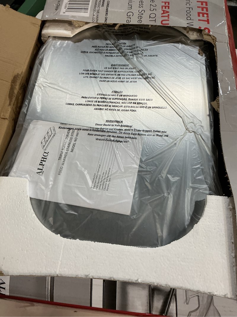 Condition photo showing As Is for alpha living 3x2.5 qt food warmers for parties buffet servers and warmers – premium catering supplies buffet display – stainless steel electric food warmers with temperature control