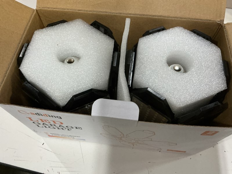 Condition photo showing New/Like New for adiding led garage light 2 pack, super bright 20000lm basement ceiling lighting w/ 6+1 deformable panels screw in e26 bulb base socket for workshop attic warehouse utility laundry storage area 6+1 panels - 2 pack