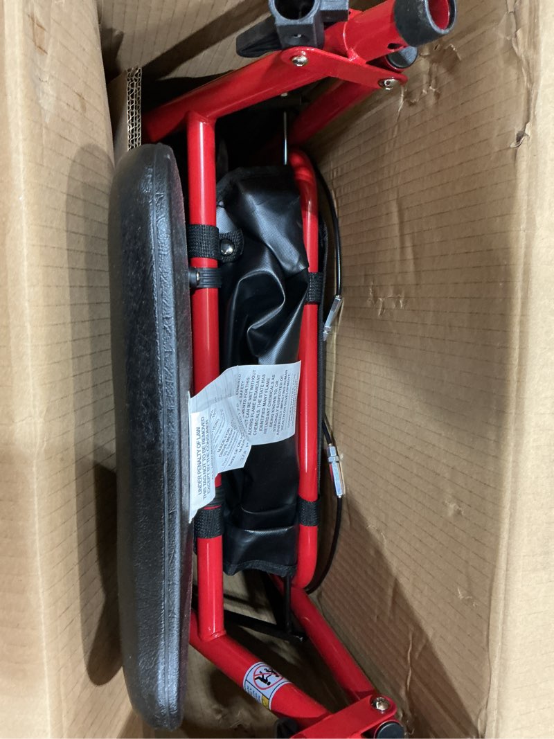 Condition photo showing Good Condition for drive medical rollator walker with seat - stable mobility support - height adjustable - durable steel frame construction - smooth 7.5" wheels - foldable frame - 350 lb limit - red