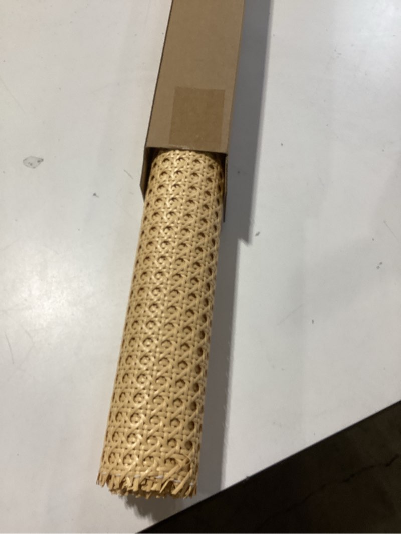 Condition photo showing New/Like New for rattan cane webbing roll 24 inch width x 5 feet length, rattan caning material for chairs and cabinets, woven open mesh wicker repair kit for diy home projects and furniture pe rattan