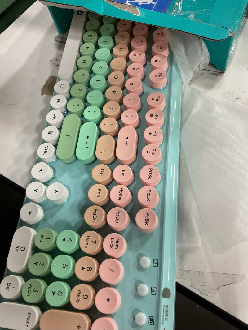 Condition photo showing Good Condition for Wireless Keyboard and Mouse Combo with Switch Button- 2.4GHz Cordless Typewriter Keyboard | Auto-Sleep | USB Receiver for Windows PC/Laptop - White Colorful 105Keys White Colorful