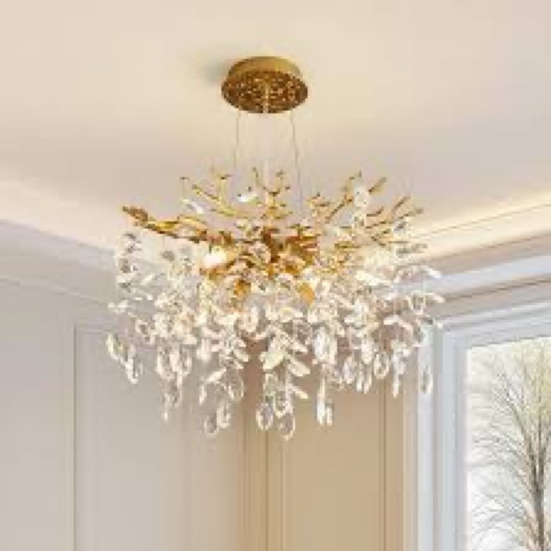 SUETONG Gold Crystal Chandelier,Gold Tree Branch Chandeliers for Dining Room,Luxury K9 Crystal Round