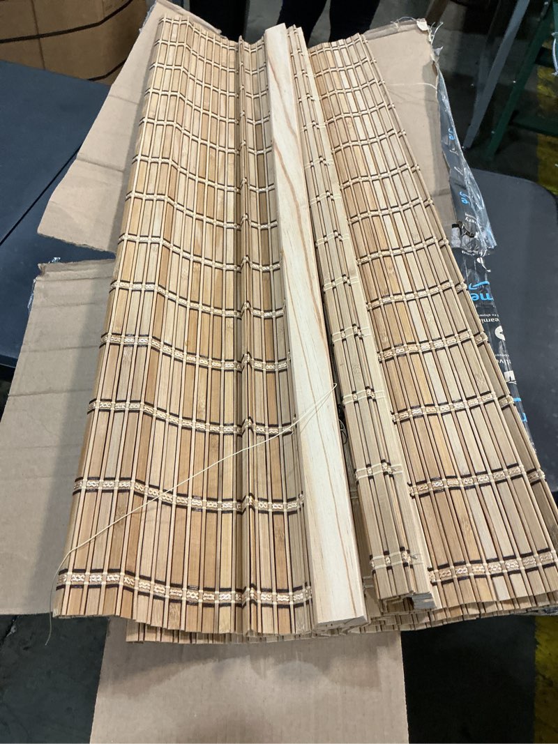 Condition photo showing As Is for lazblinds cordless bamboo roman shades, light filtering window treatment, roll up bamboo blinds for windows, 23'' w x 60'' h light filtering-brown206 23'' w × 60'' h