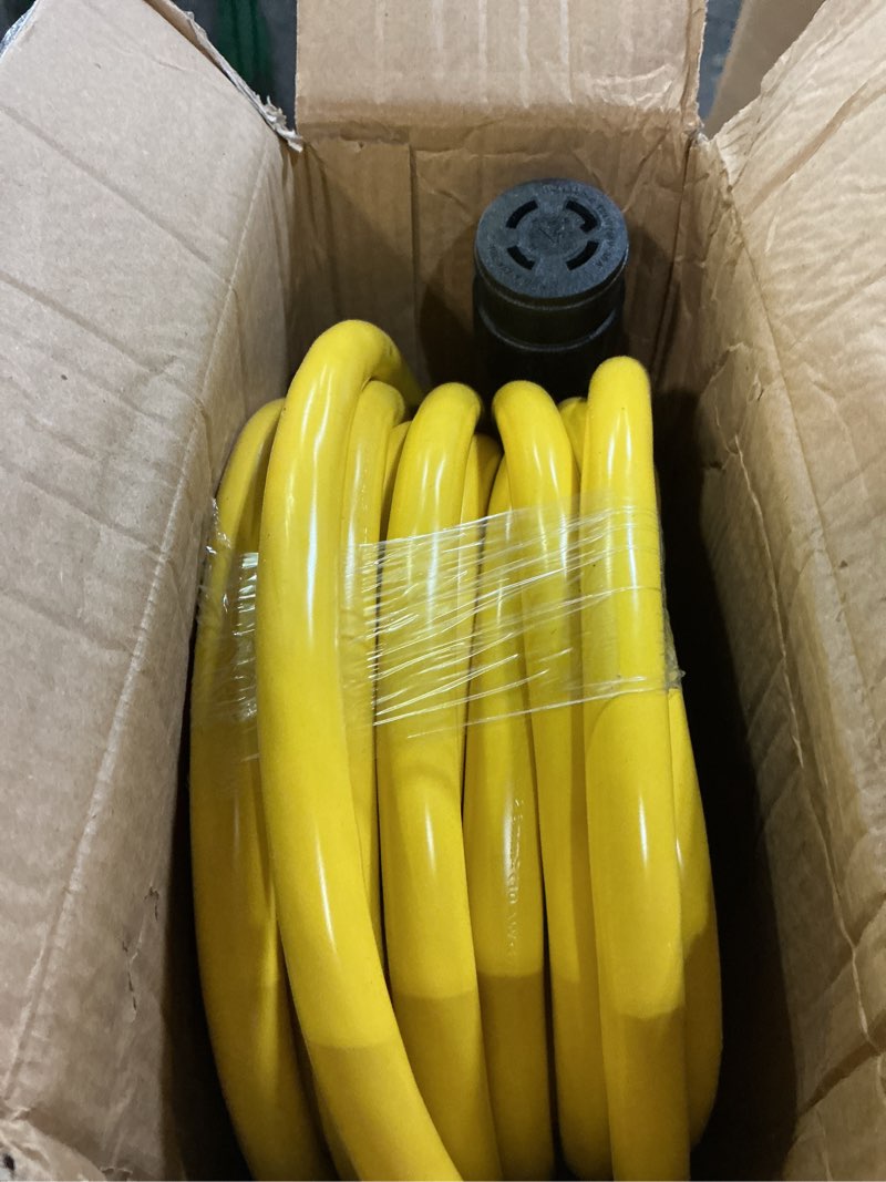Condition photo showing New/Like New for 50ft 30 amp generator extension cord 4 prong, nema l14-30p/l14-30r 10 gauge stw 125/250v twist lock generator cord heavy duty, yellow etl listed 50ft yellow