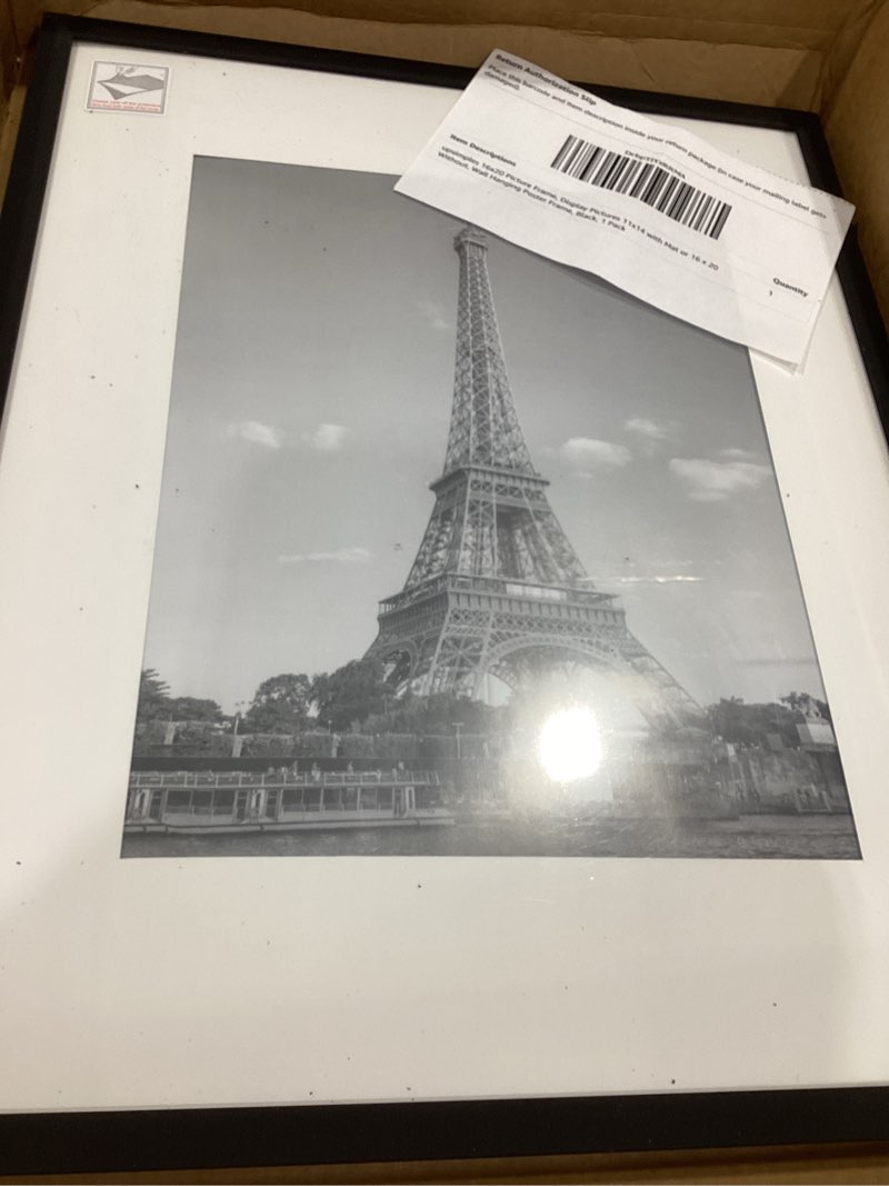 Condition photo showing As Is for upsimples 8x10 picture frame, display pictures 5x7 with mat or 8x10 without mat, wall hanging photo frame, black, 1 pack black 8x10